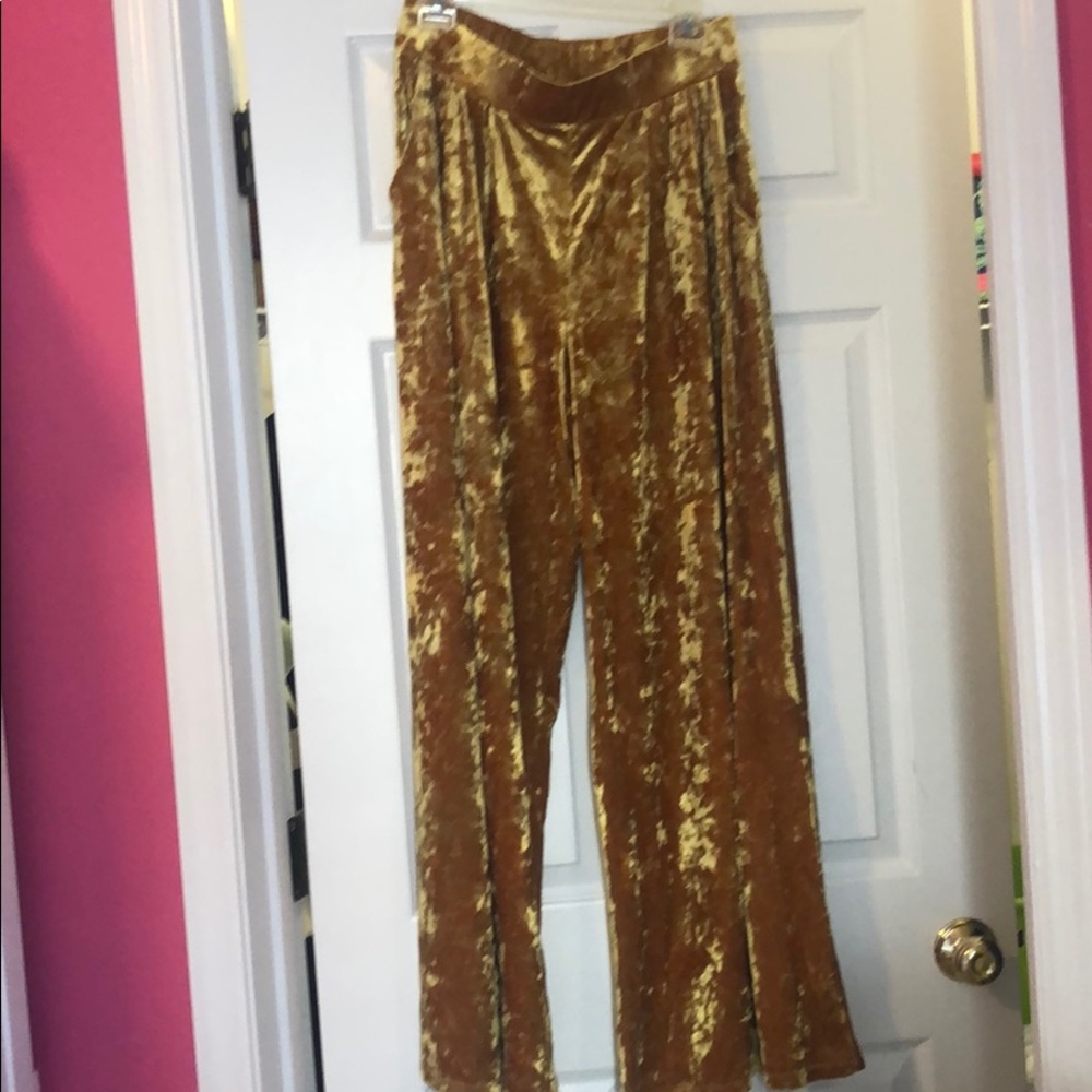 Yellow velvet flare pants